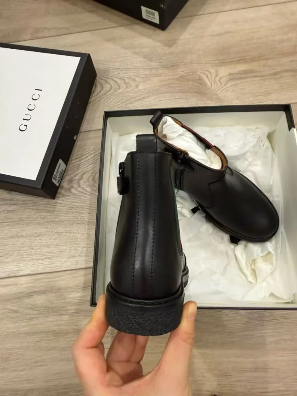 NIB Authentic Gucci Kids Black Leather Ankle Boots